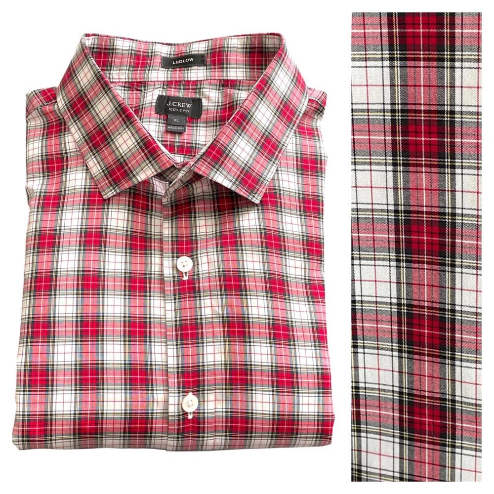 J Crew Ludlow XL‎ Red Plaid Button Down Shirt Men's Long Sleeve Cotton CLEAN